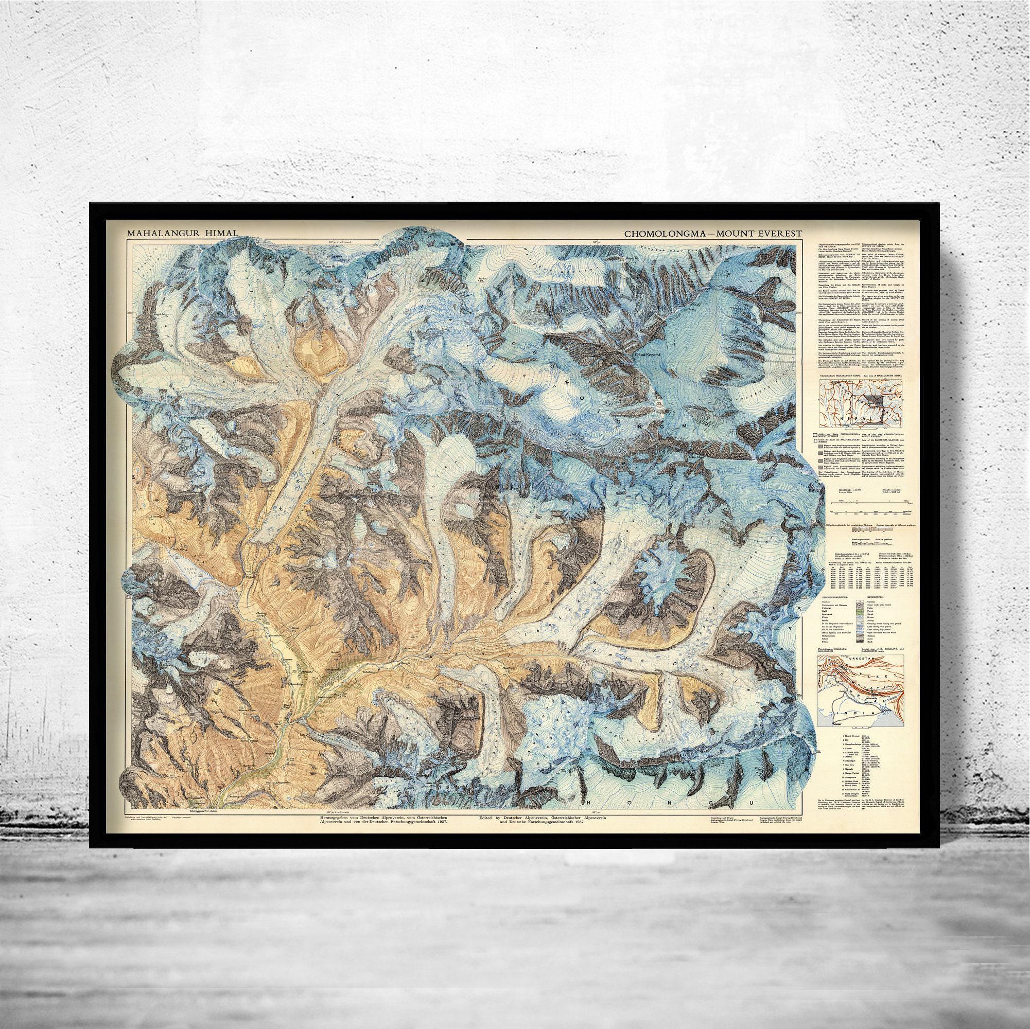Old Map of Mount Everest Vintage Map | Vintage Map Wall Art Print | Large Map Print | Home Decor Wall Art