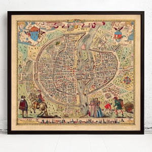 Old Map of Paris 1576 Vintage Map of Paris | Vintage Map Wall Art Print | Large Map Print | Home Decor Wall Art