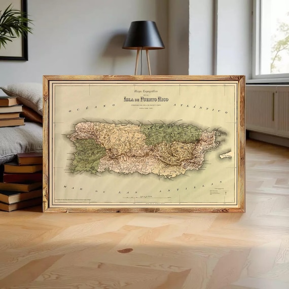 Vintage Old Map of Puerto Rico Island, 1886, Old Map  | Wall Map Print