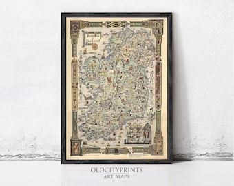 Ireland Story Vintage Map 1936 | Old Pictorial Wall Art Decor Print