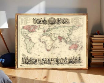 Old World Map Antique Atlas 1850 Vintage Map  | Vintage World Map