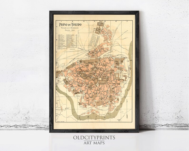 The image is a framed vintage map of the city of Florence, Italy, depicting the city's layout and surrounding areas.