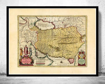 Old Map of Persia Iran 1665  | Vintage Map Wall Art Print | Large Map Print | Home Decor Wall Art