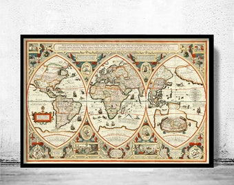 Old World Map 1618 Antique Map of the World | World Map Gifts World Map Print | Vintage World Map | Wall Map Print | Old Map Prints