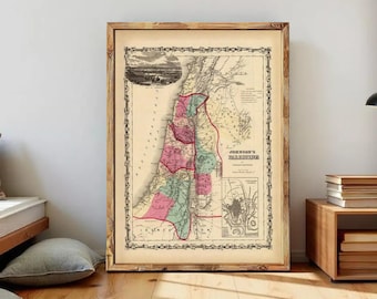 Old Map of Palestine Jesus 1860 Middle East Religious map  | Wall Map Print