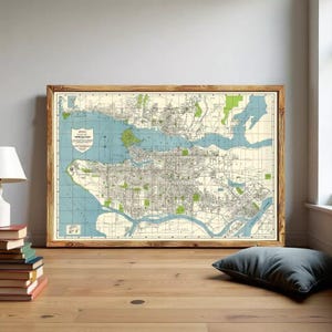 Old Map of Vancouver 1947 British Columbia Canada Vancouver BC Map Vintage Map | Wall Map Print