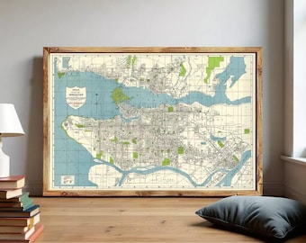 Old Map of Vancouver 1947 British Columbia Canada Vancouver BC Map Vintage Map | Wall Map Print