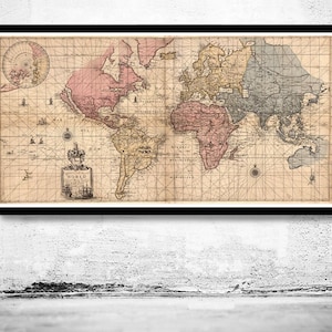 Old World Map 1676 Antique World Map | World Map Gift World Map Print | Vintage World Map | World Map Wall Art | Large Map Print