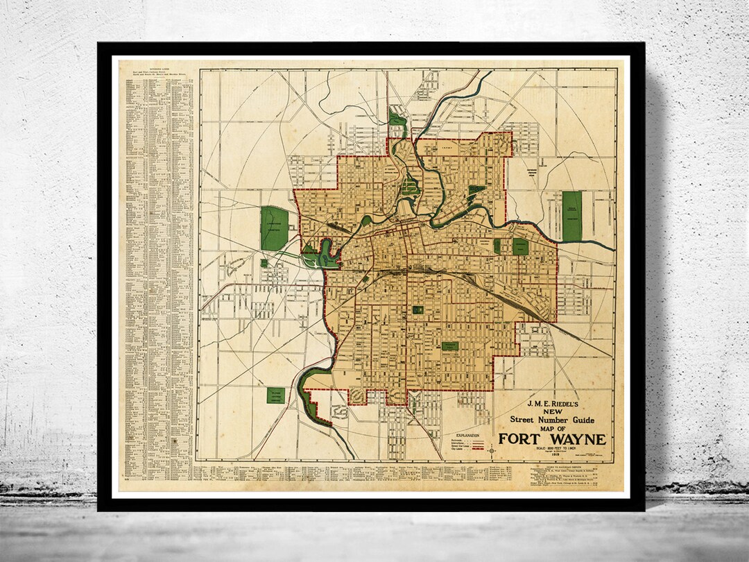 Old Map of Fort Wayne Indiana 1919 Vintage Map Vintage Poster Wall