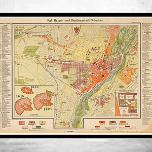 Old Map of Munich Munchen Germany 1890 Vintage Map | Vintage Poster Wall Art Print | Wall Map Print | Old Map Print