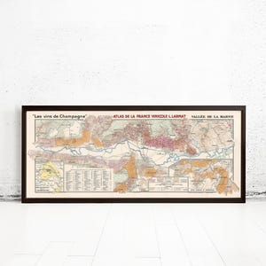 Old France Wine Chart Champagne Carte Vinicole de La Champagne 1944 | Vintage Map Wall Art Print | Large Map Print | Home Decor Wall Art