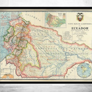Old Map of Ecuador 1902 Equator Republic Vintage Map | Vintage Map Wall Art Print | Large Map Print | Home Decor Wall Art