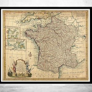 Old Map of France 1747 Vintage Map | Vintage Map Wall Art Print | Large Map Print | Home Decor Wall Art