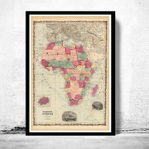 Old Map of Africa 1860  | World Map Gift World Map Print | Vintage World Map | World Map Wall Art | Large Map Print | Home Decor Wall Art