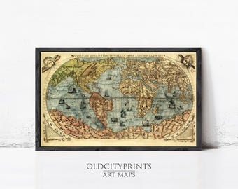 Antique World Map Print: New Discoveries 1565, Vintage Wall Art