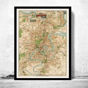 Vintage Beautiful Old Map of Brisbane Australia 1920 Vintage Map | Vintage Map Wall Art Print | Large Map Print | Home Decor Wall Art