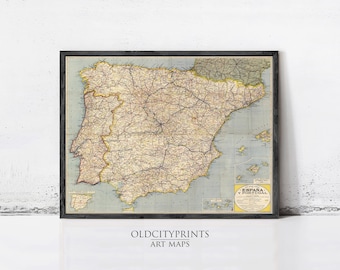Old Map of Spain 1850 Vintage Map | Vintage Map Wall Art Print | Large Map Print | Home Decor Wall Art