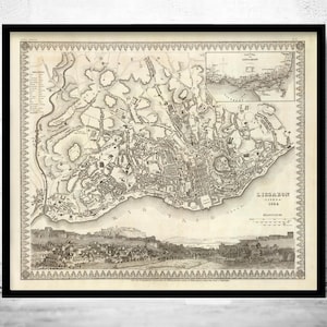 Old Map of Lisbon Portugal 1844 Vintage Map Mapa de Lisboa | Vintage Map Wall Art Print | Large Map Print | Home Decor Wall Art