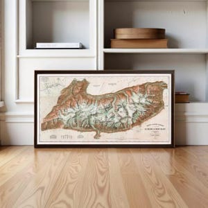 Vintage Map of Mont Blanc Massif Monte Bianco 1924 Chamonix, Martigny | Wall Map Print
