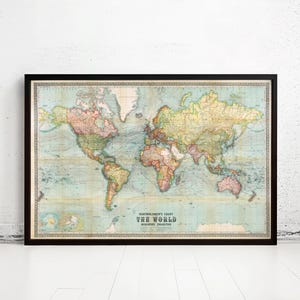 Beautiful World Map Vintage Atlas 1914 Mercator projection  | World Map Gift World Map Print | Vintage World Map | World Map Wall Art