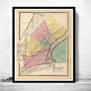 Old Map of Toledo Ohio 1872 Vintage Map  | Vintage Map Wall Art Print | Large Map Print | Home Decor Wall Art