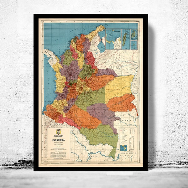 Alte Landkarte Kolumbien Vintage Landkarte | Vintage Poster Wand Kunst Druck | Wall Map Print | Alte Landkarte Print