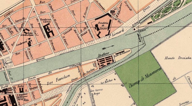 Liège Belgium Vintage Map 1880 | Antique City Wall Decor Print image 5