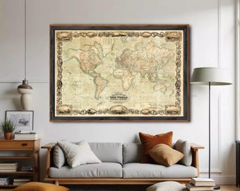 Vintage World Map 1787 Mercator Projection | Antique Atlas Wall Art Decor Print