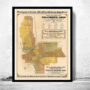 Old Map of Columbus Ohio 1881 Vintage Map | Vintage Map Wall Art Print | Large Map Print | Home Decor Wall Art