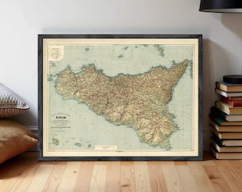 Old Map of Sicily Sicilia Italy 1891 Vintage Map | Wall Map Print