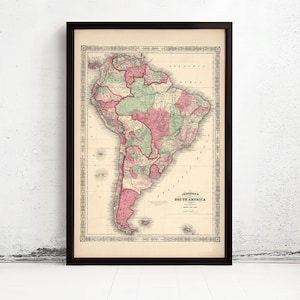 Old Map South America 1863 Vintage Map | World Map Gift World Map Print | Vintage World Map | World Map Wall Art | Large Map Print