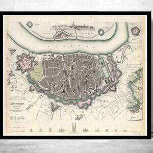 Old Map of Antwerp Belgium 1832 Vintage Map | Vintage Map Wall Art Print | Large Map Print | Home Decor Wall Art