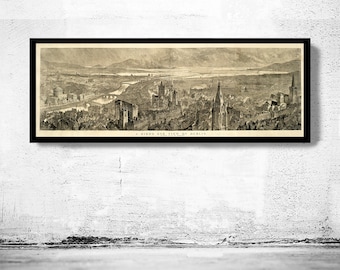 Old Dublin Panoramic View Ireland 1890 | Wall Map Print
