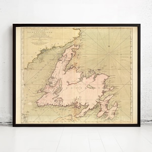 Old Map of Newfoundland Canada 1755 Vintage Map | Vintage Map Wall Art Print | Large Map Print | Home Decor Wall Art