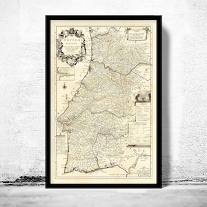 Old Map of Portugal 1700 Mapa de Portugal Portuguese Map Vintage Map| Vintage Map Wall Art Print | Large Map Print | Home Decor Wall Art