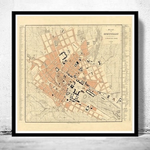 Beautiful Old Map of Stuttgart Germany 1860 Vintage Map | Vintage Map Wall Art Print | Large Map Print | Home Decor Wall Art