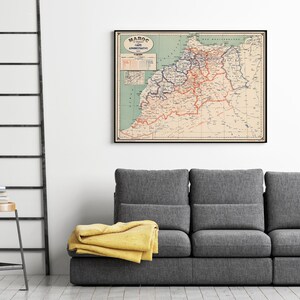 Vintage Morocco Map 1937 Print | Le Maroc Wall Art Decor Retro Style image 4