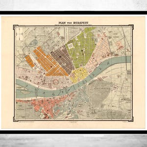 Beautiful Old Map of Budapest Hungary 1882 Vintage Map | Vintage Map Wall Art Print | Large Map Print | Home Decor Wall Art