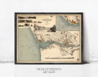 1833 Oporto Portugal Map Print | Vintage Douro River Wall Art