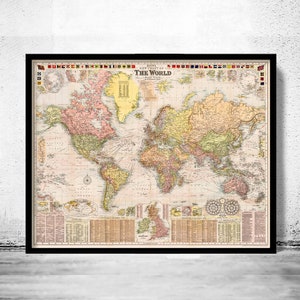 Beautiful World Map Vintage Atlas 1908 Mercator projection | World Map Gift World Map Print | Vintage World Map | World Map Wall Art
