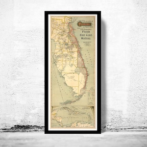 Old Map of Florida 1896 Vintage Map | Vintage Map Wall Art Print | Large Map Print | Home Decor Wall Art