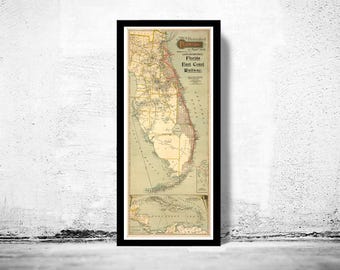 Old Map of Florida 1896 Vintage Map | Vintage Map Wall Art Print | Large Map Print | Home Decor Wall Art
