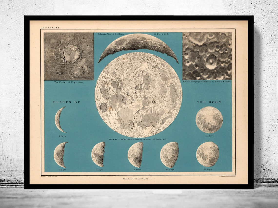 Movements and Phases of the Moon Map 1869 Vintage Map - Etsy