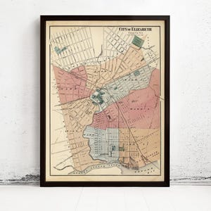 Old Map of Elizabeth New Jersey 1872 Vintage Map Elisabeth City | Vintage Map Wall Art Print | Large Map Print | Home Decor Wall Art