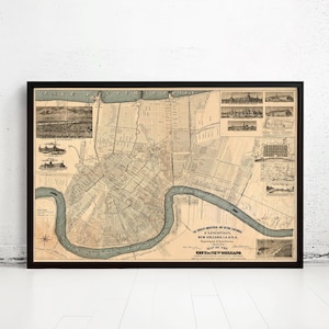 Vintage Map of New Orleans 1884 Beautiful Old Map New Orleans | Vintage Map Wall Art Print | Large Map Print | Home Decor Wall Art