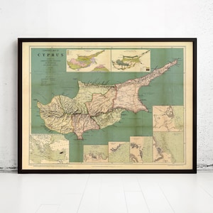 Old Map of Cyprus 1878 Vintage Map | Vintage Map Wall Art Print | Large Map Print | Home Decor Wall Art