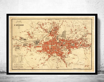 Old Map of Saint Etienne  France 1891 Vintage Map | Vintage Poster Wall Art Print | Wall Map Print | Old Map Print