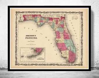 Old Map of Florida 1860 Vintage Map | Vintage Poster Wall Art Print | Wall Map Print | Old Map Print