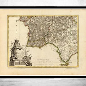 Old Map of Algarve and Portugal 1780 Vintage Map | Vintage Map Wall Art Print | Large Map Print | Home Decor Wall Art