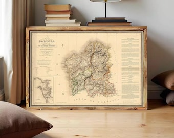 Old Map of Galicia Galiza Espana 1837 Spain Vintage Map | Wall Map Print